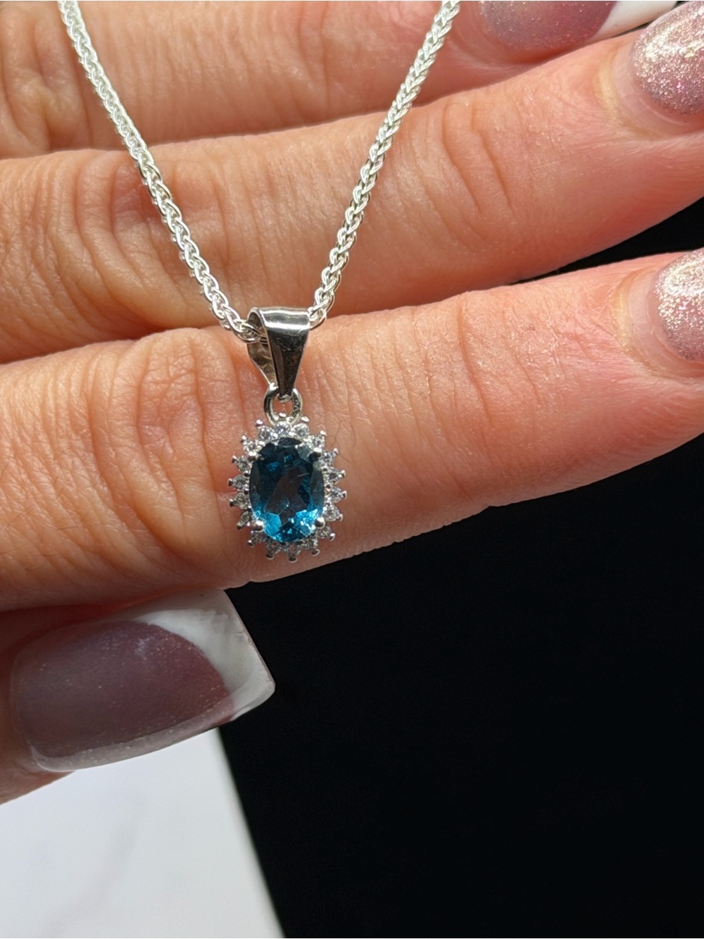 Sterling Silver 925 London Blue Topaz Halo Necklace